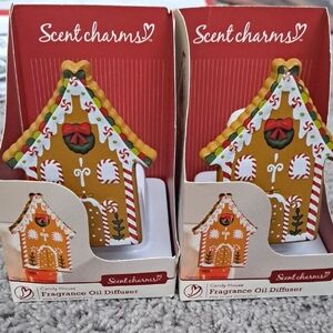 Set of 2 Gingerbread House Fragrance Oil Diffuser - Brown and Red